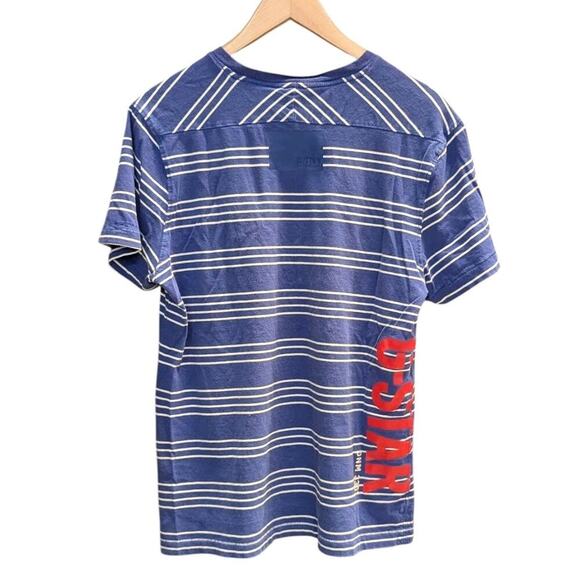 G-STAR RAW Men's T-Shirt V-Neck Blue White Striped Medium Short Sleeve - Picture 2 of 7